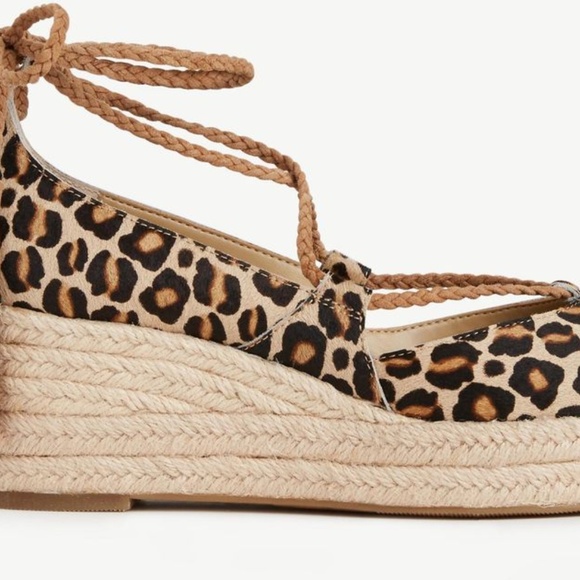 Elsa Leopard Print Haircalf Espadrille Wedges - Picture 2 of 7